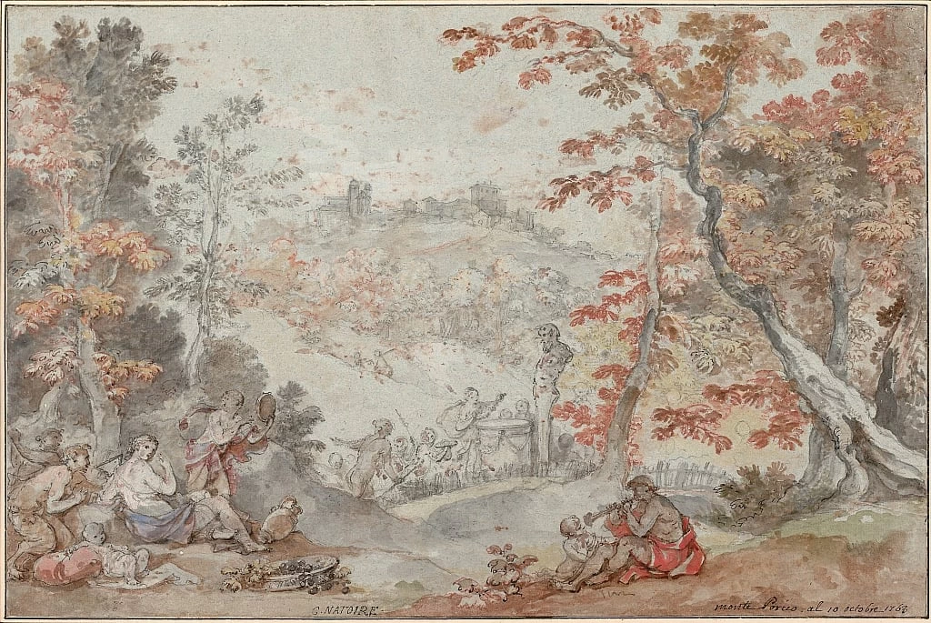 Paesaggio autunnale italiano con Monte Porzio e un'offerta di Pan